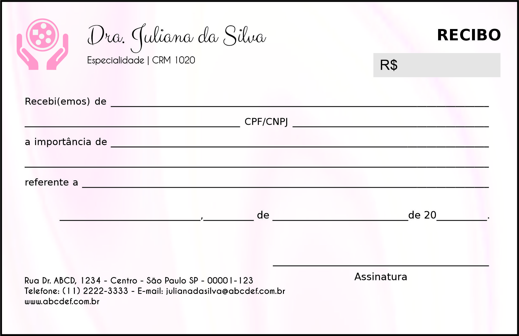 Recibo em 2 vias Oncologia Yokohama