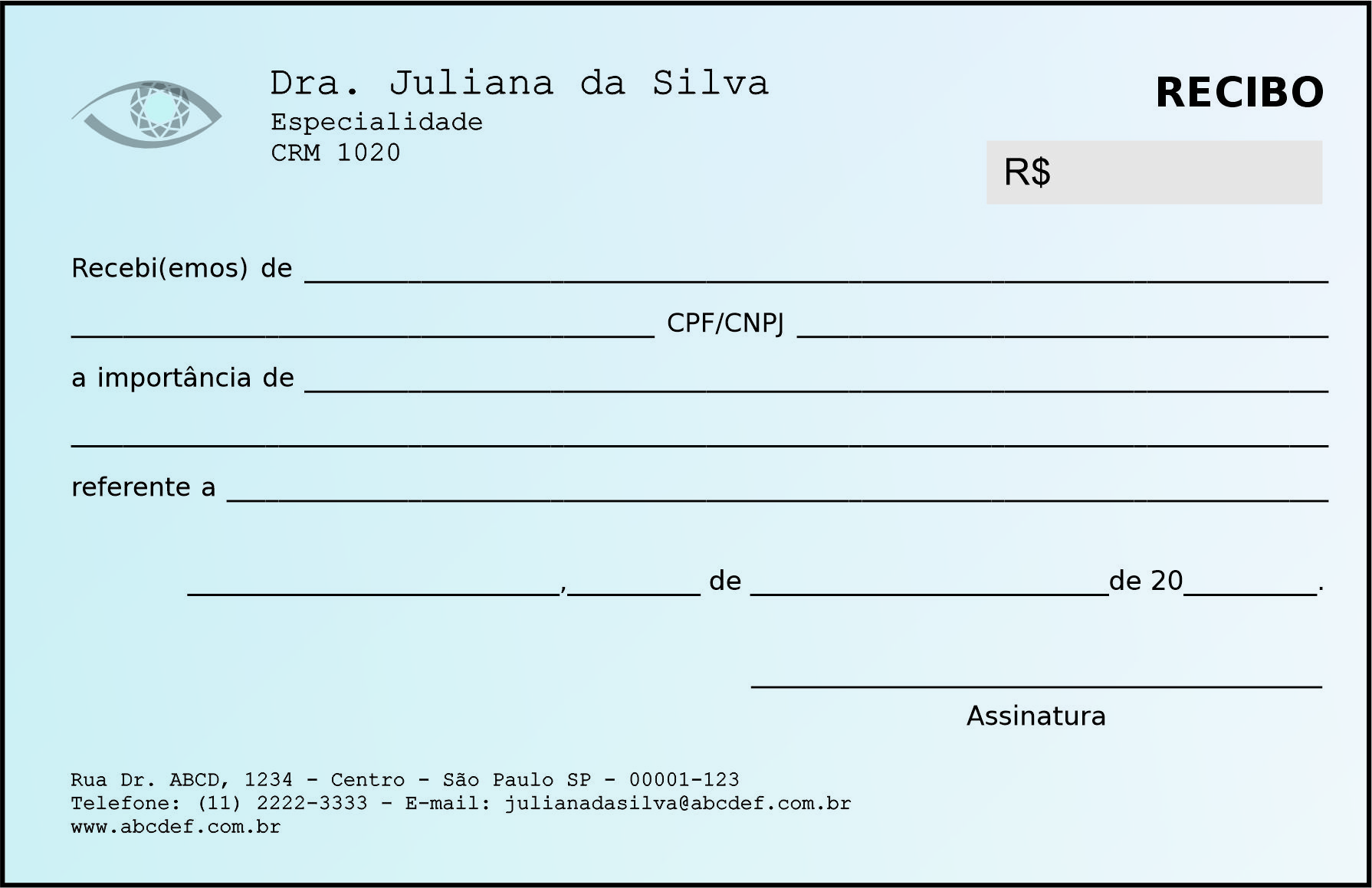 Recibo em 2 vias Oftalmologia Kiruna