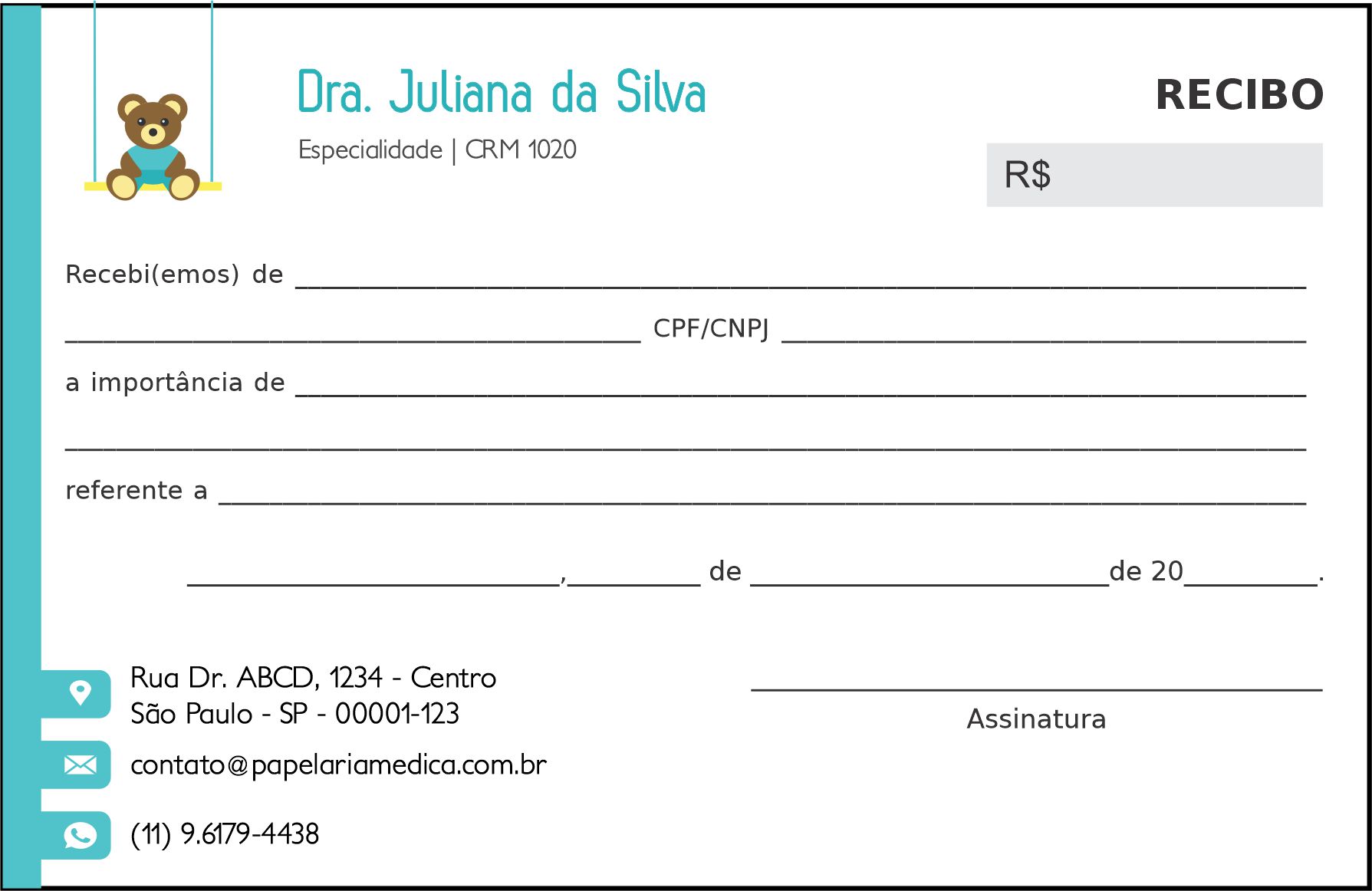 Recibo em 2 vias Pediatra Katovice
