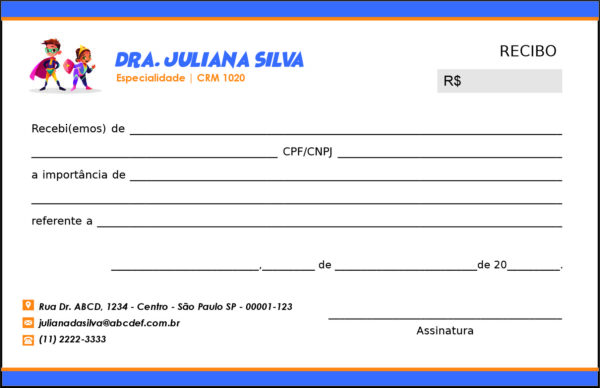 Recibo em 2 vias Pediatra Radom Recibo em 2 vias Pediatra Radom