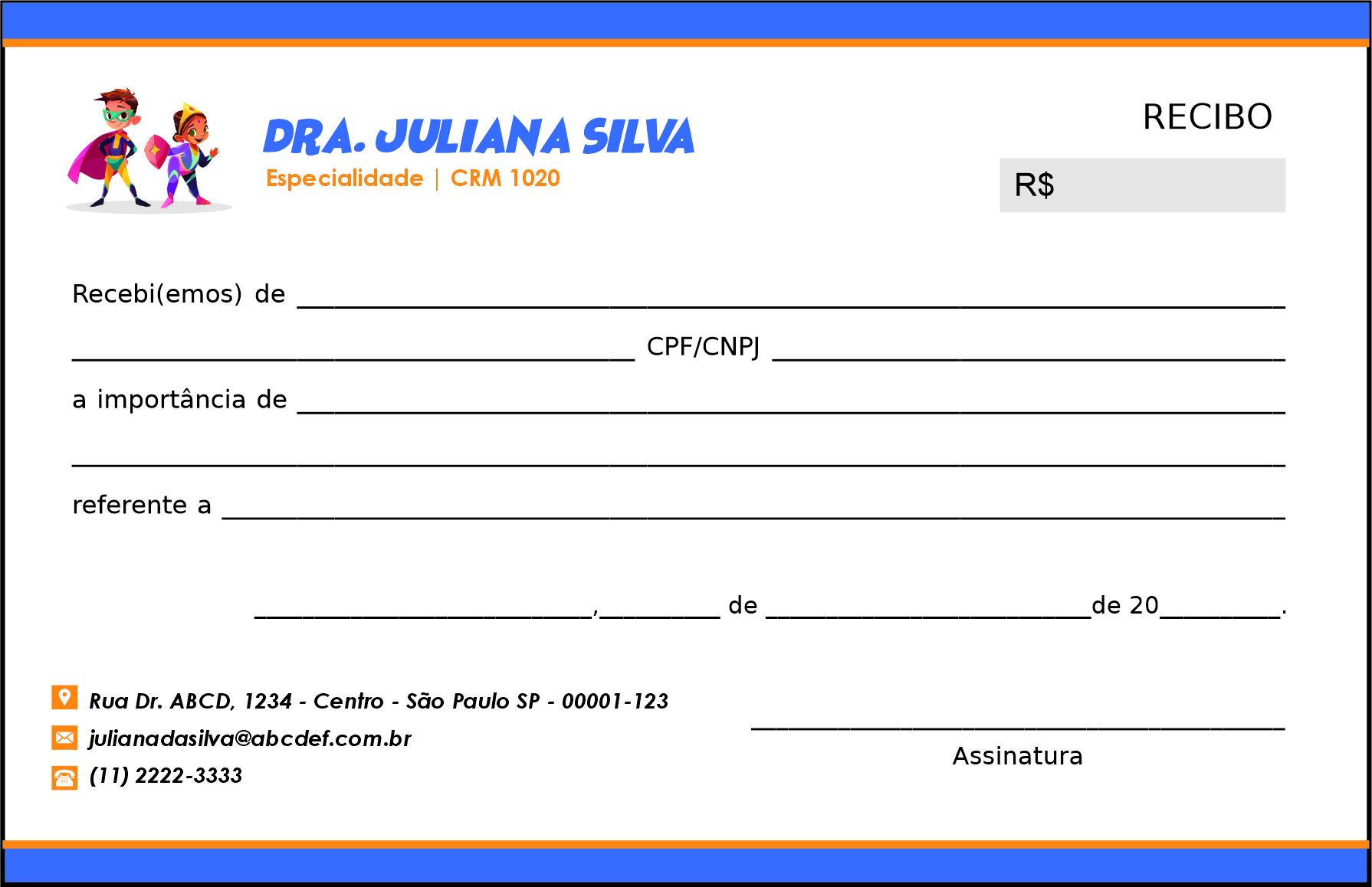 Recibo em 2 vias Pediatra Radom