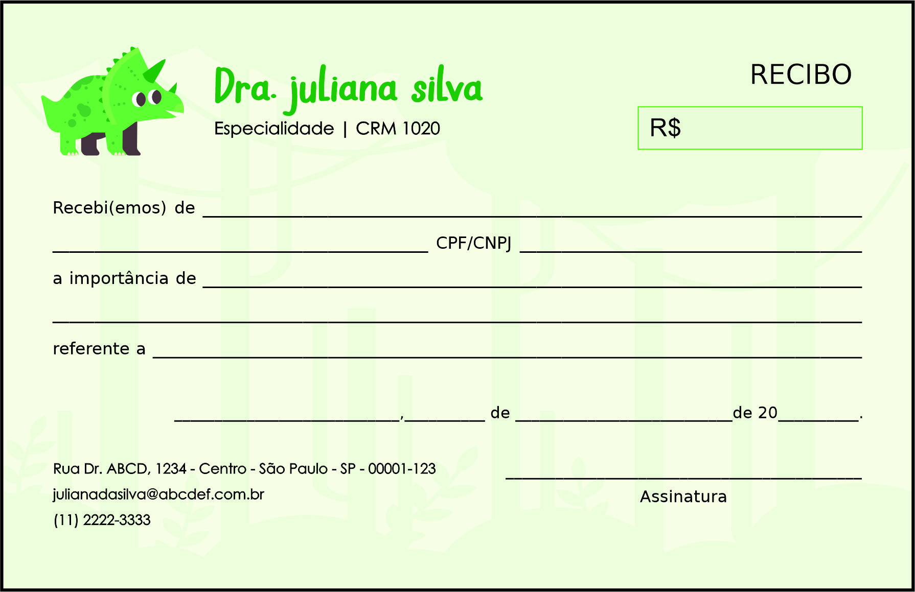 Recibo em 2 vias Pediatra Sopot