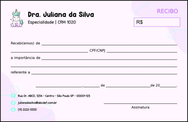 Recibo em 2 vias Pediatra Moszna Recibo em 2 vias Pediatra Moszna