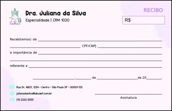 Recibo em 2 vias Pediatra Moszna Recibo em 2 vias Pediatra Moszna