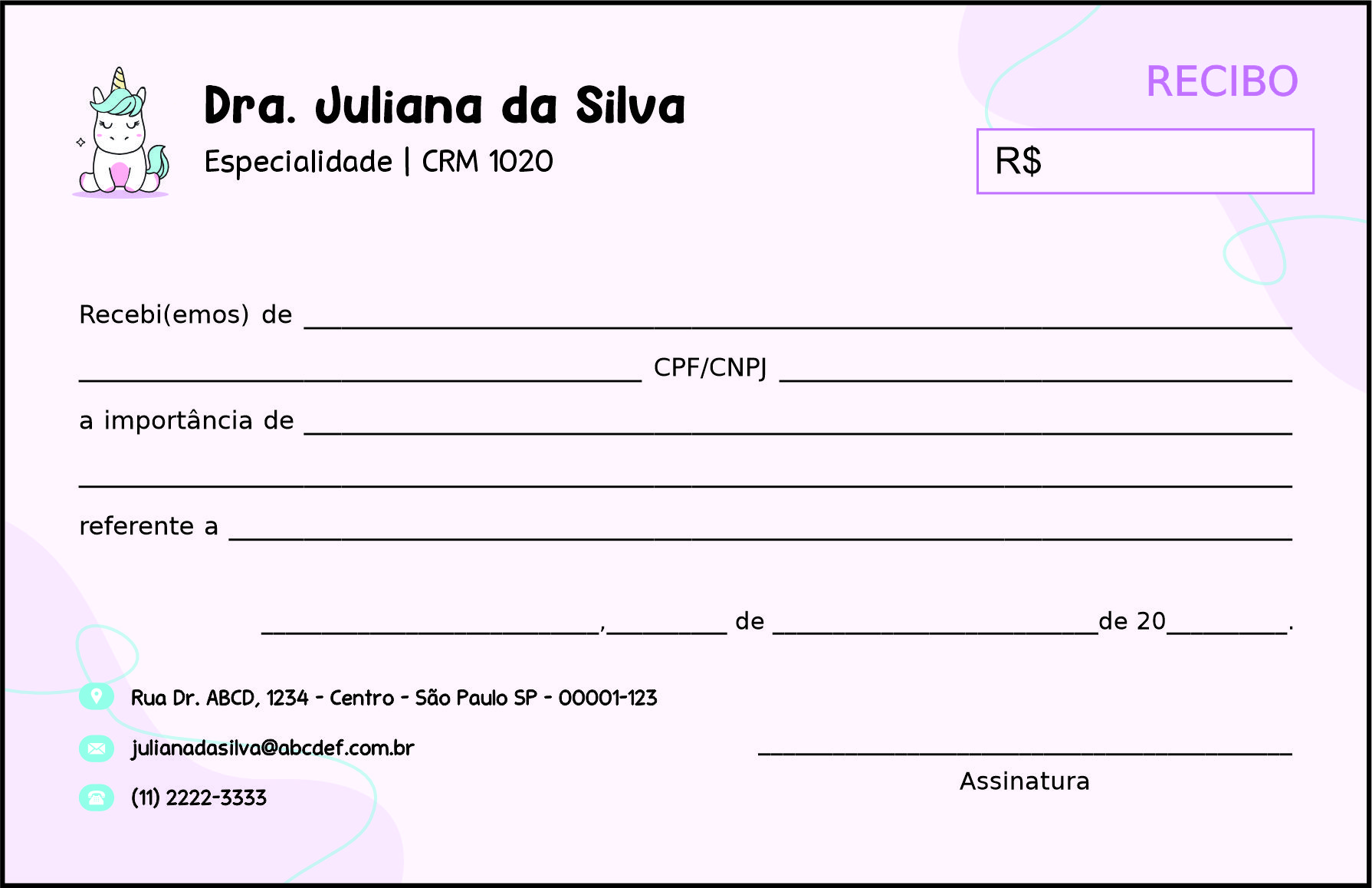 Recibo em 2 vias Pediatra Moszna