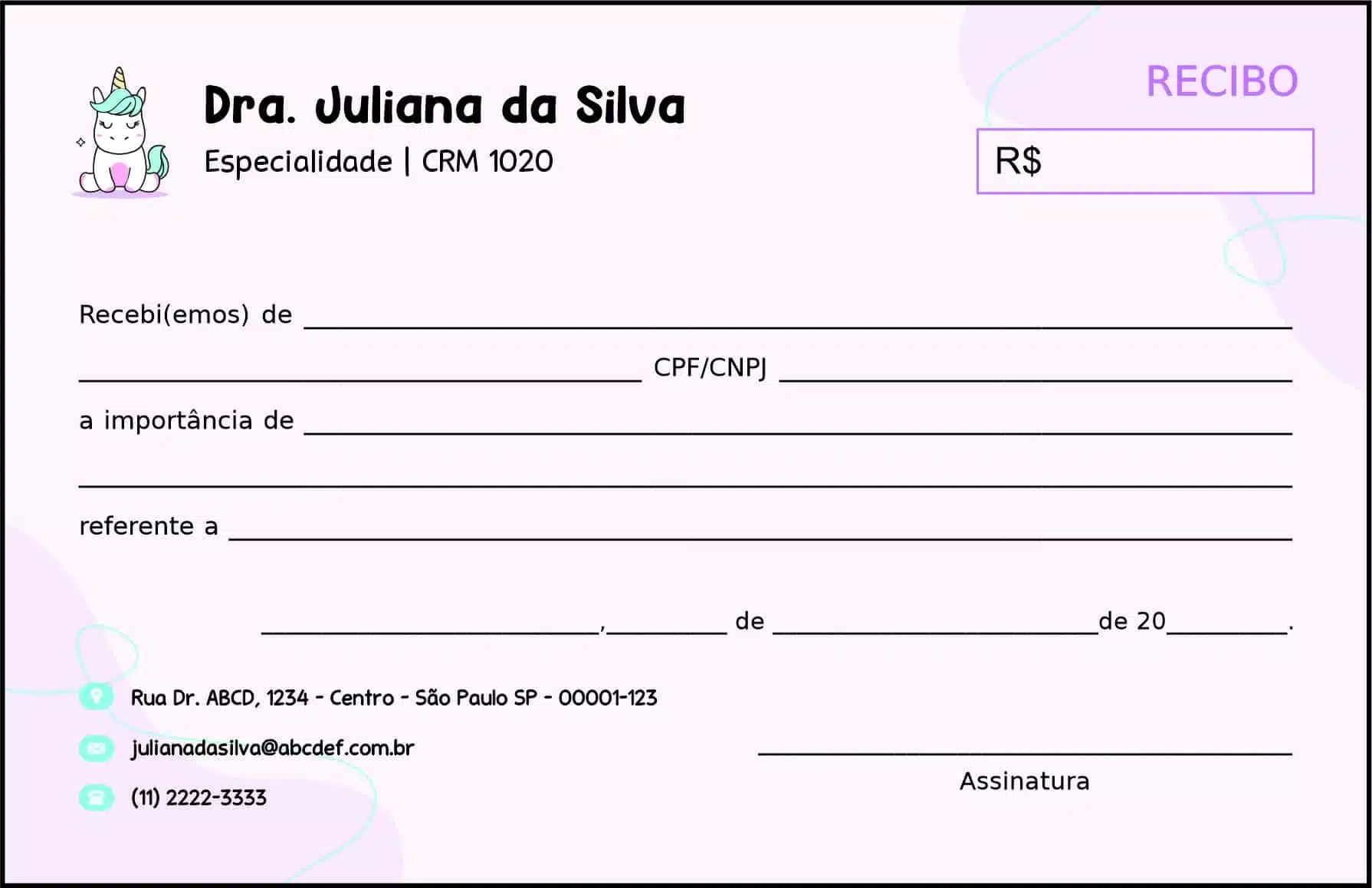 Recibo em 2 vias Pediatra Moszna
