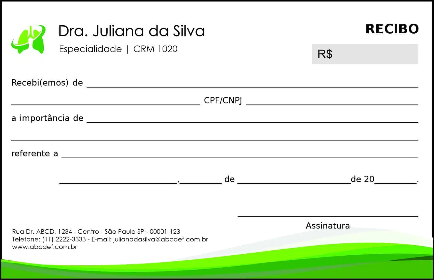 Recibo em 2 vias Pneumologia Copenhague