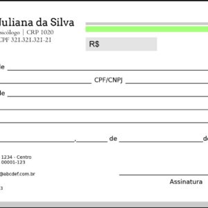 Recibo em 2 vias Psicológico Frankfurt