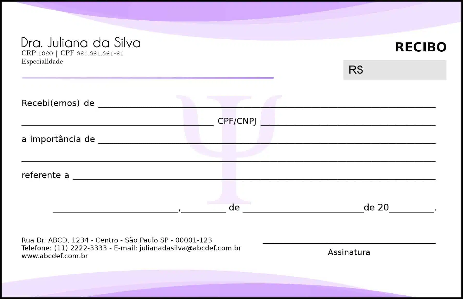 Recibo em 2 vias Psicológico Heidelberg