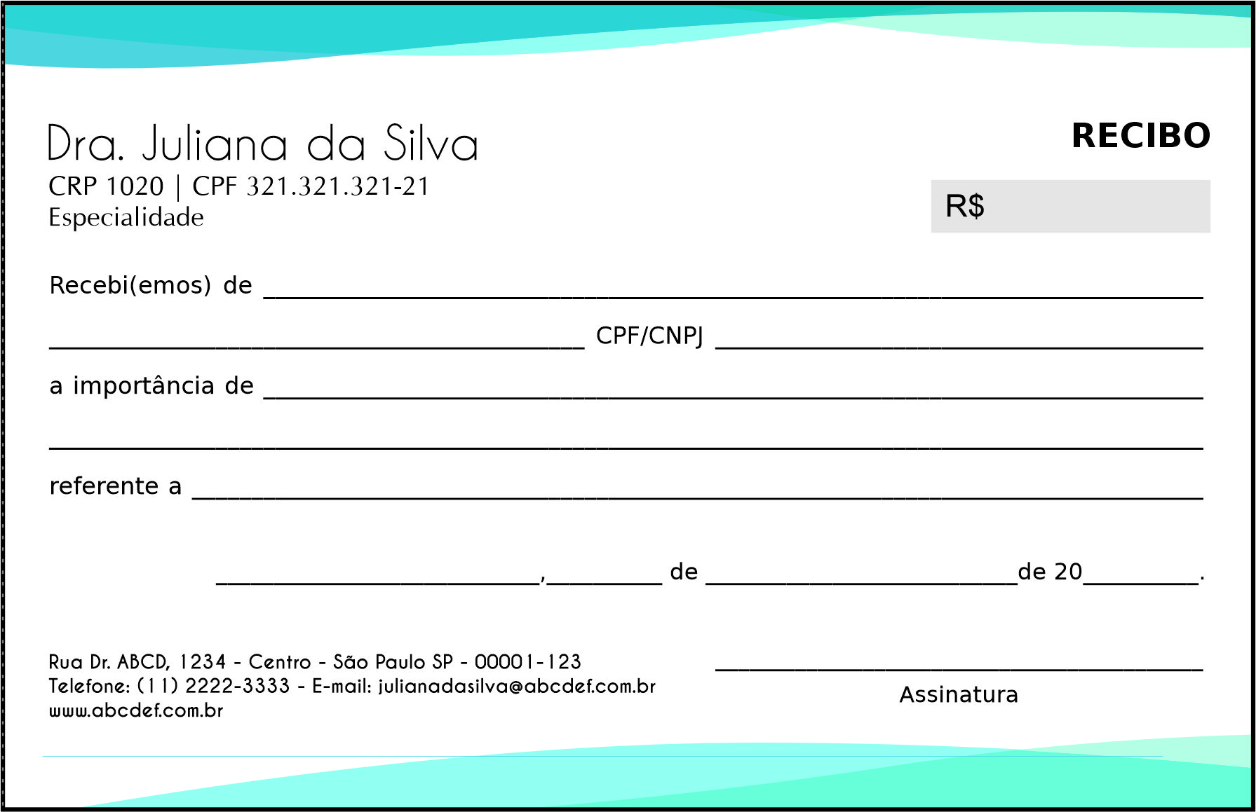Recibo em 2 vias Psicológico Düsseldorf