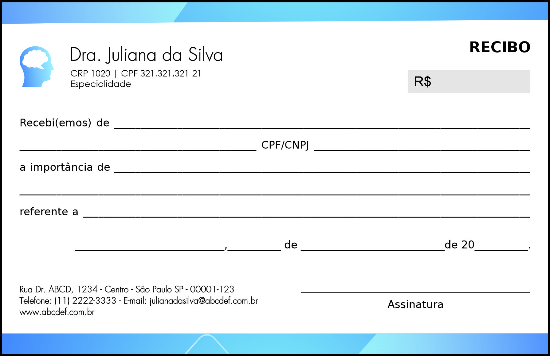Recibo em 2 vias Psicológico Nuremberg