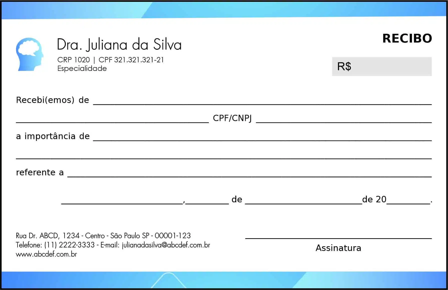 Recibo em 2 vias Psicológico Nuremberg