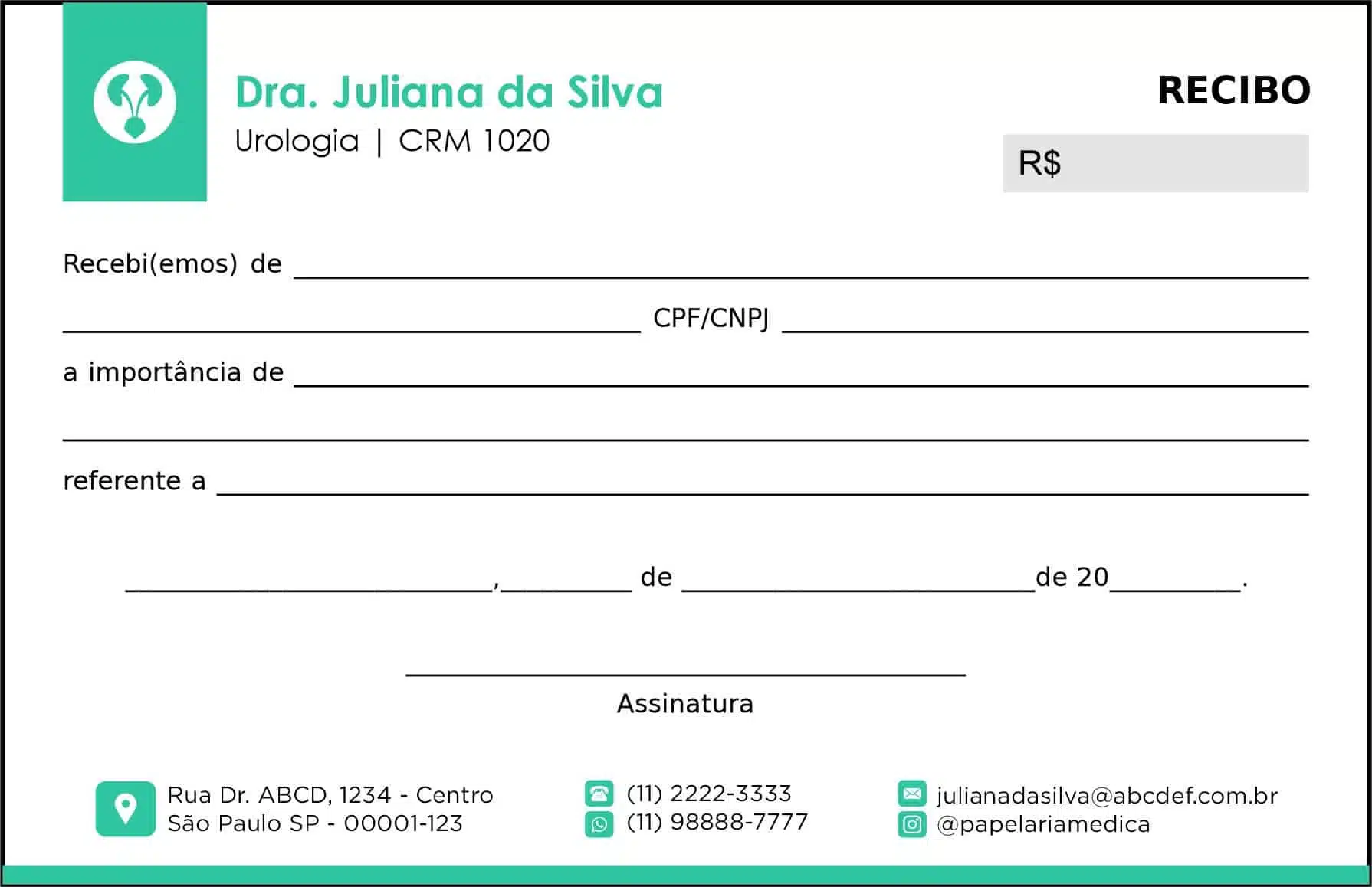 Recibo em 2 vias Urologia Lisboa