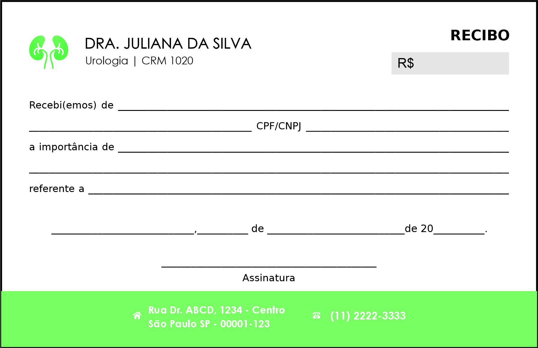 Recibo em 2 vias Urologia Braga