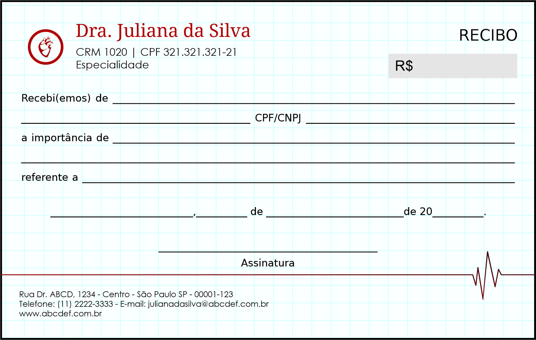 Recibo em 2 vias Cardiologista Eindhoven