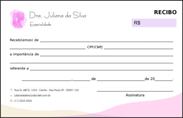 Recibo em 2 vias Dermatologista Bath Recibo em 2 vias Dermatologista Bath