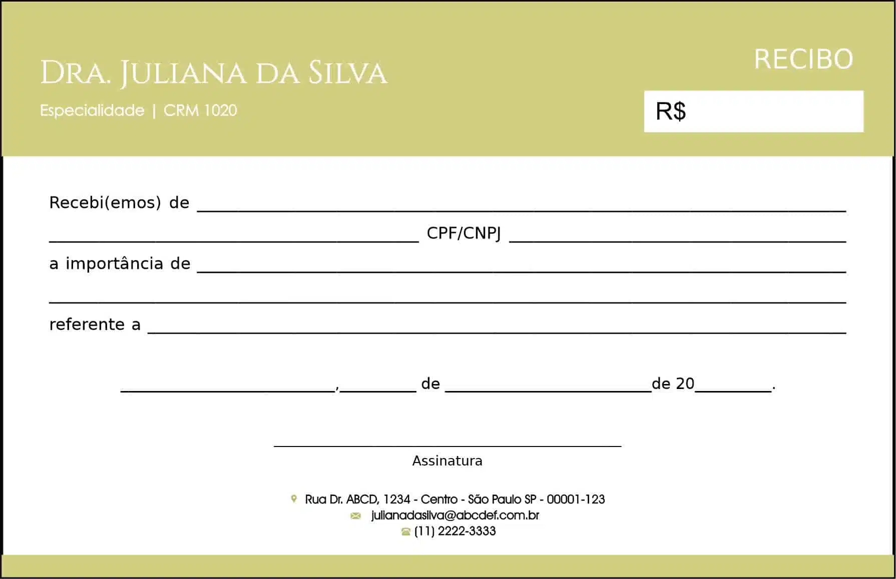 Recibo em 2 vias Dermatologista Winchester