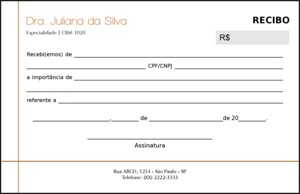 Recibo em 2 vias Dermatologista Chester Recibo em 2 vias Dermatologista Chester