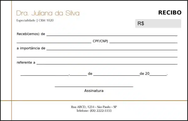 Recibo em 2 vias Dermatologista Chester Recibo em 2 vias Dermatologista Chester
