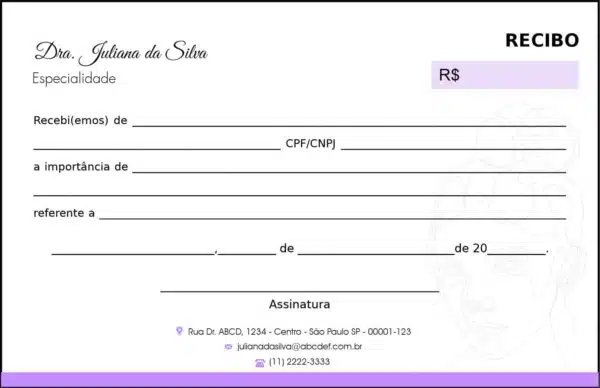 Recibo em 2 vias Dermatologista Liverpool Recibo em 2 vias Dermatologista Liverpool