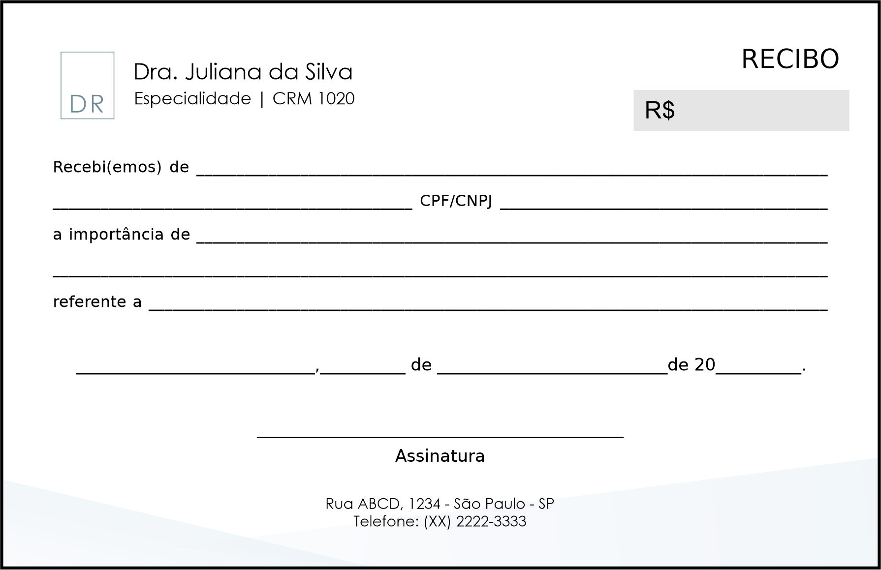 Recibo em 2 vias Clínica Geral Alexandria