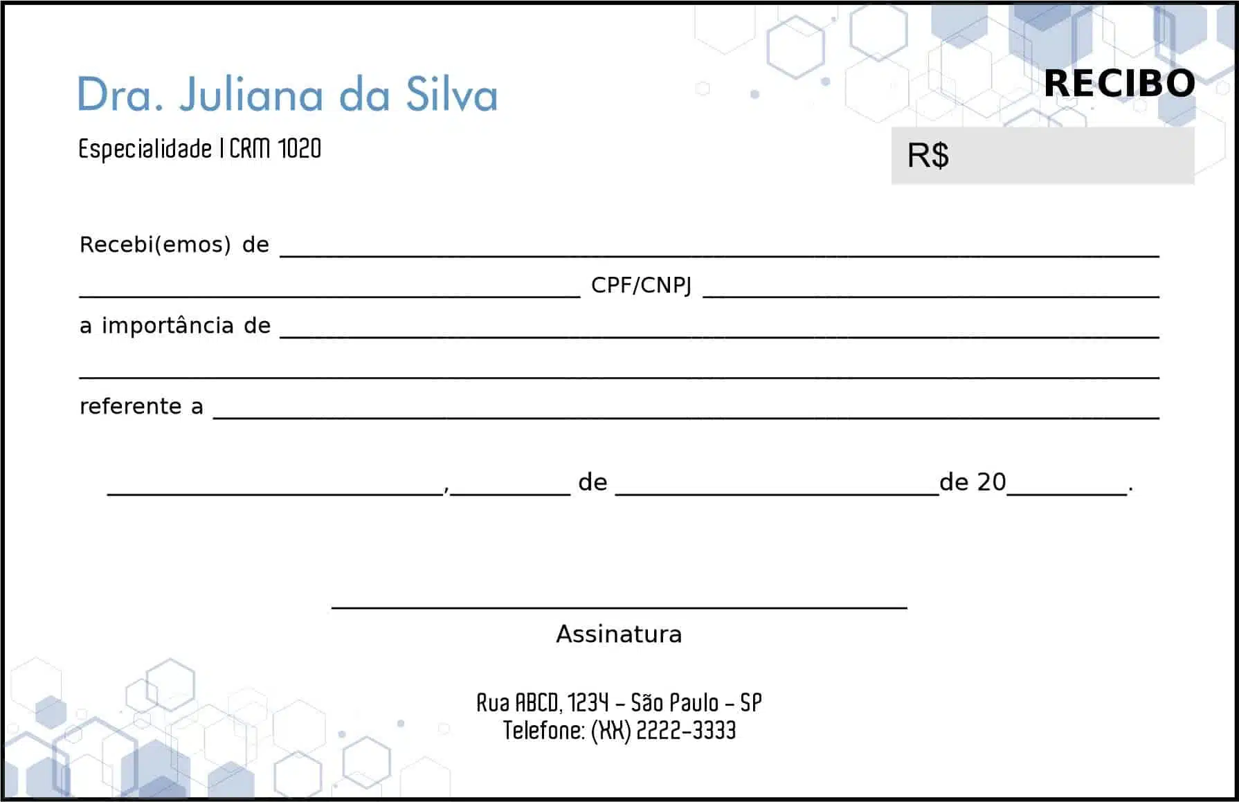 Recibo em 2 vias Clínica Geral Mênfis
