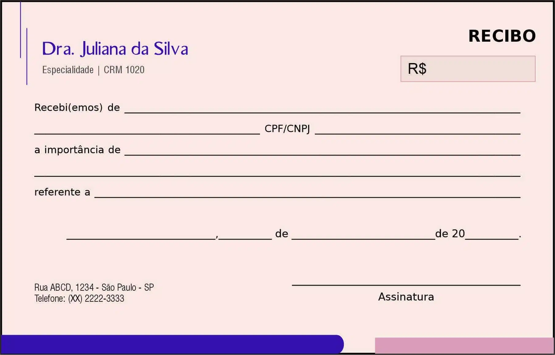 Recibo em 2 vias Clínica Geral Luxor