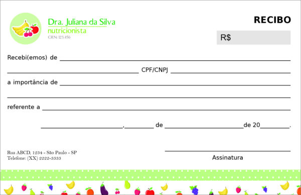 Recibo em 2 vias Nutricionista Corrientes Recibo em 2 vias Nutricionista Corrientes