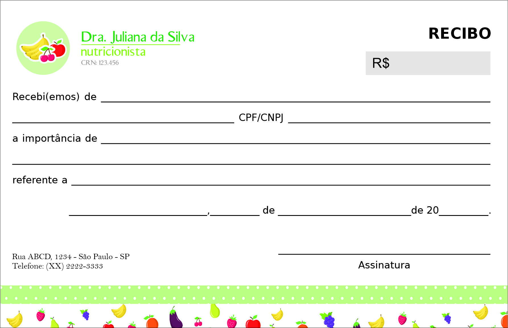 Recibo em 2 vias Nutricionista Corrientes
