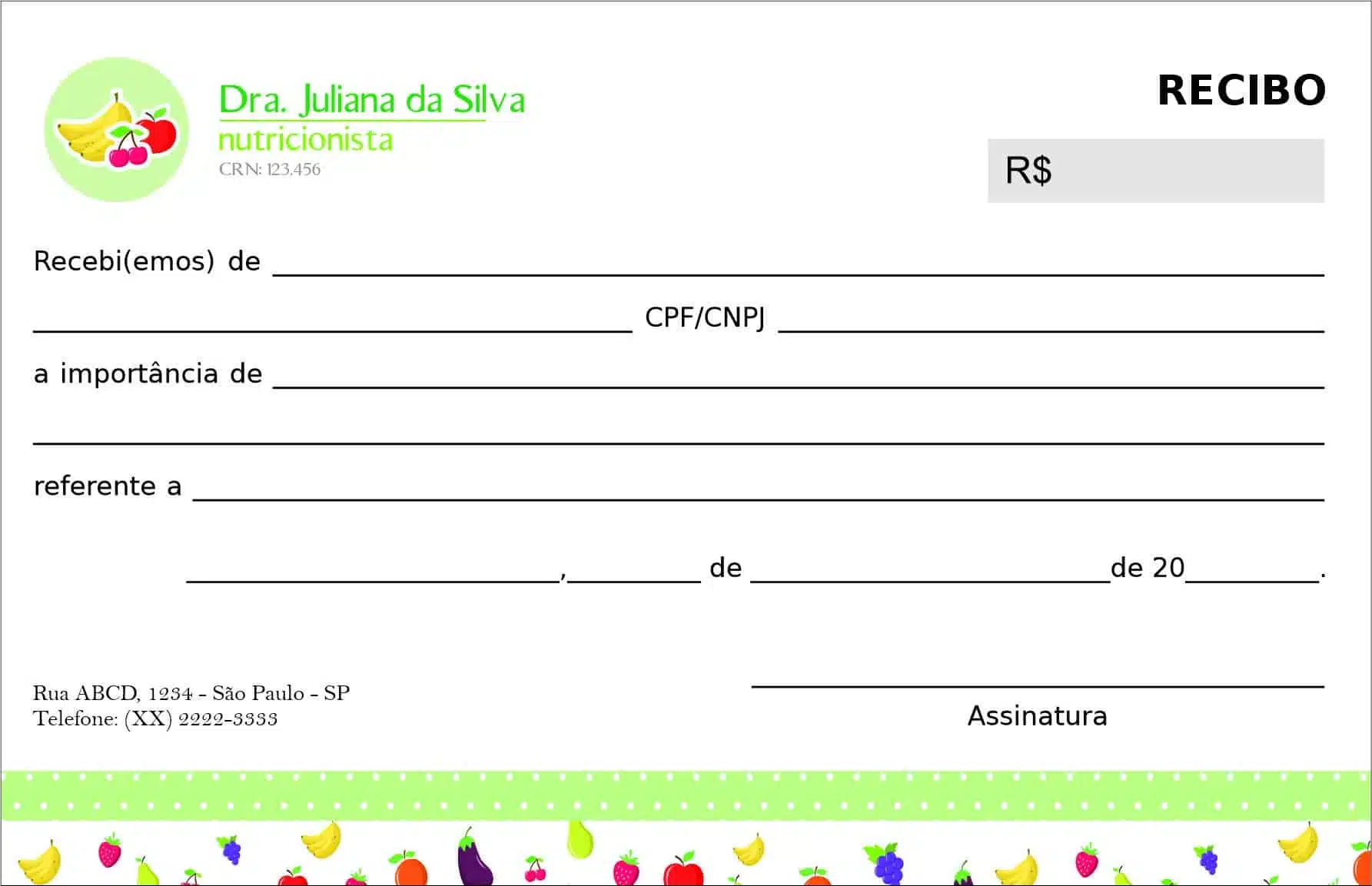 Recibo em 2 vias Nutricionista Corrientes