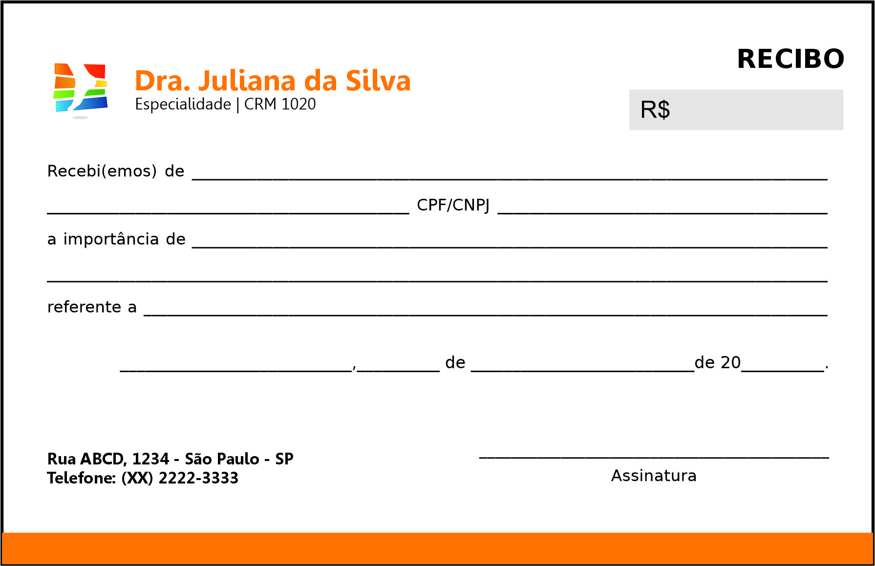 Recibo em 2 vias Ortopedia Lárissa