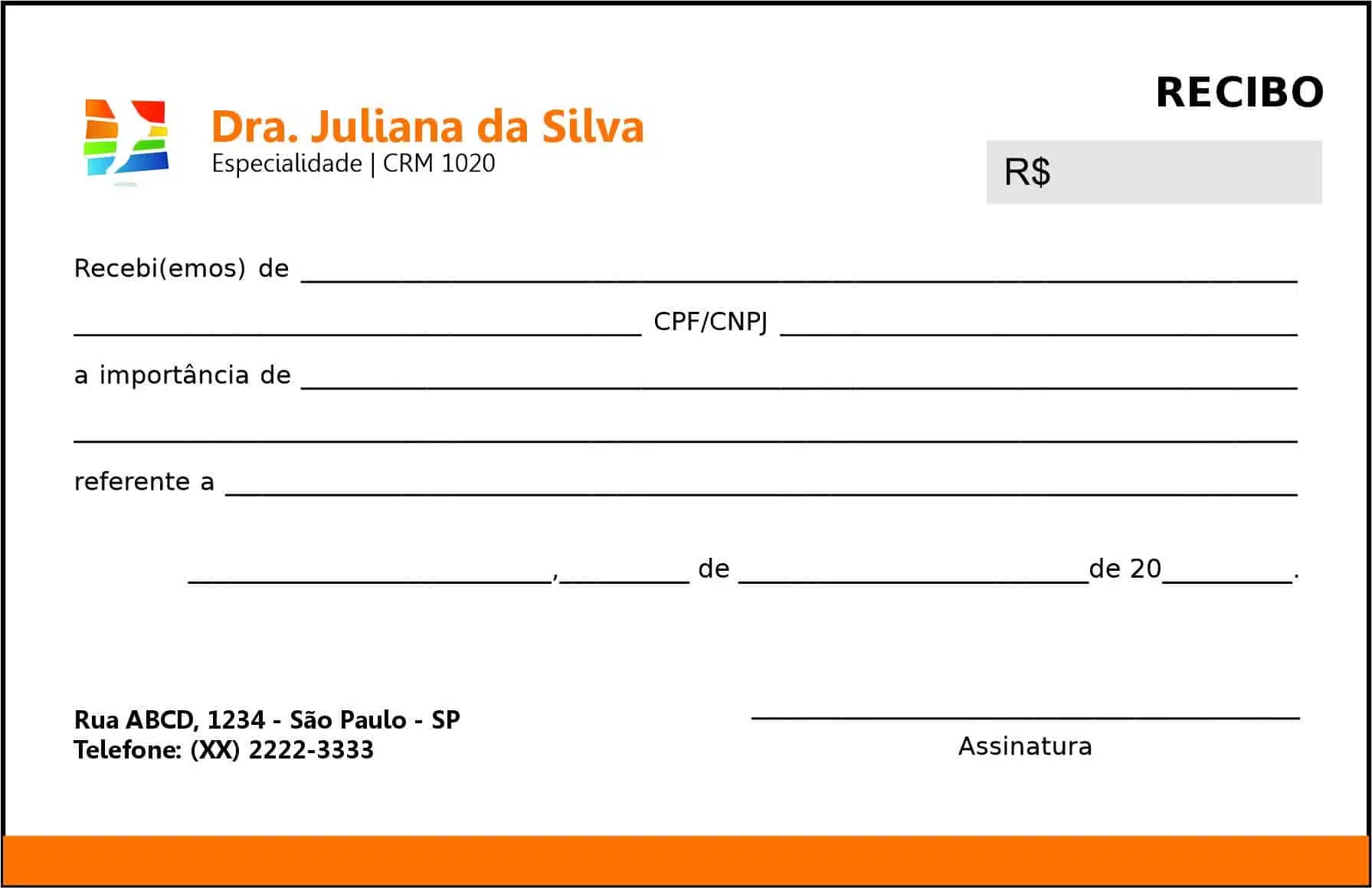 Recibo em 2 vias Ortopedia Lárissa