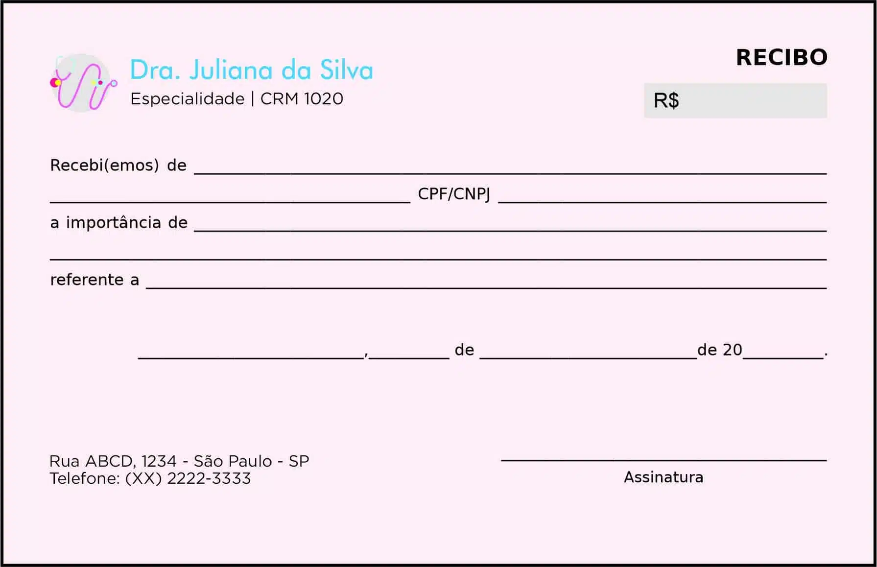Recibo em 2 vias Pediatria Tricidade