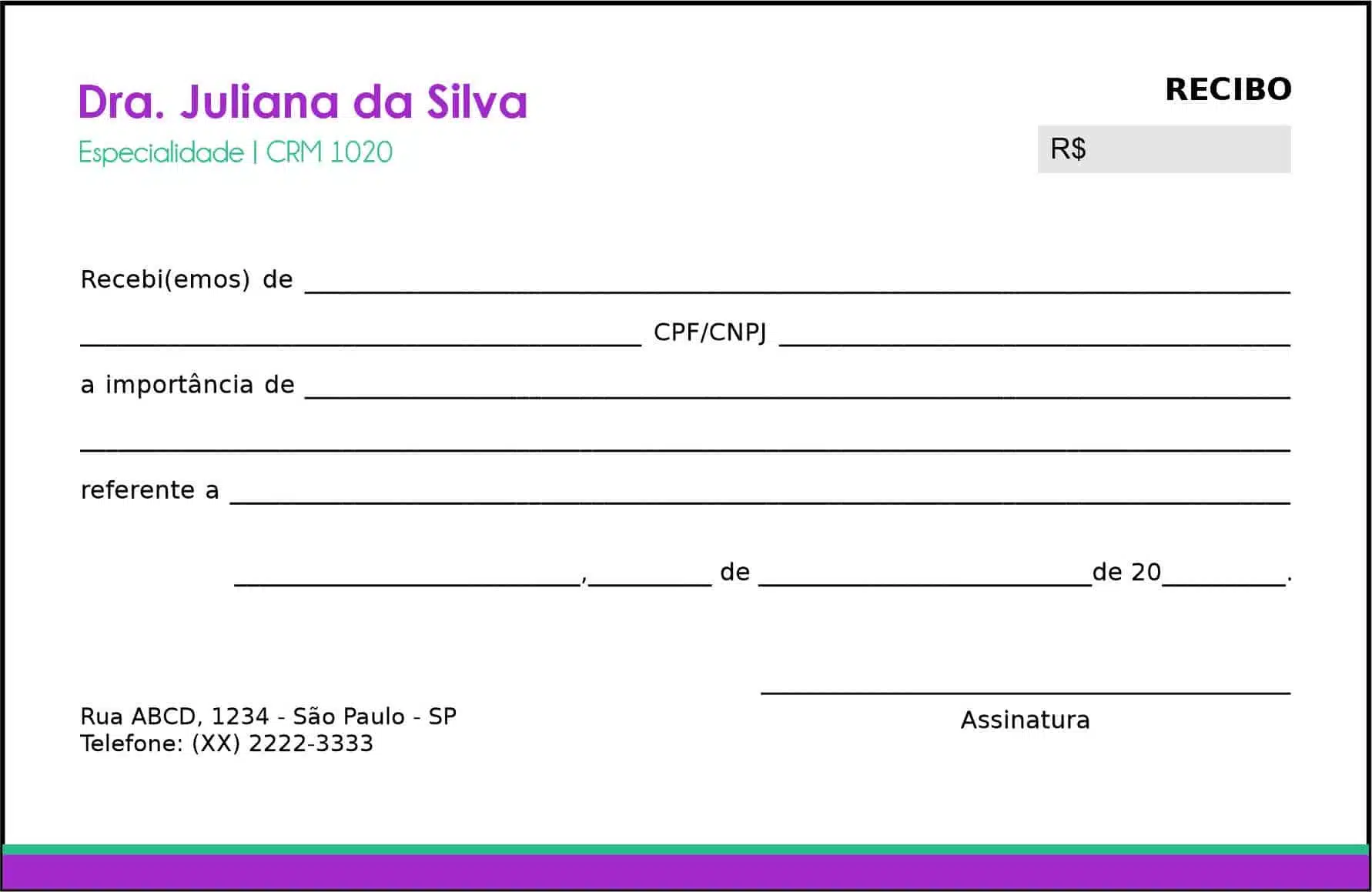 Recibo em 2 vias Pediatria Varsóvia