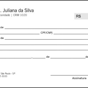 Recibo em 2 vias Psiquiatra e Neurologista Londres