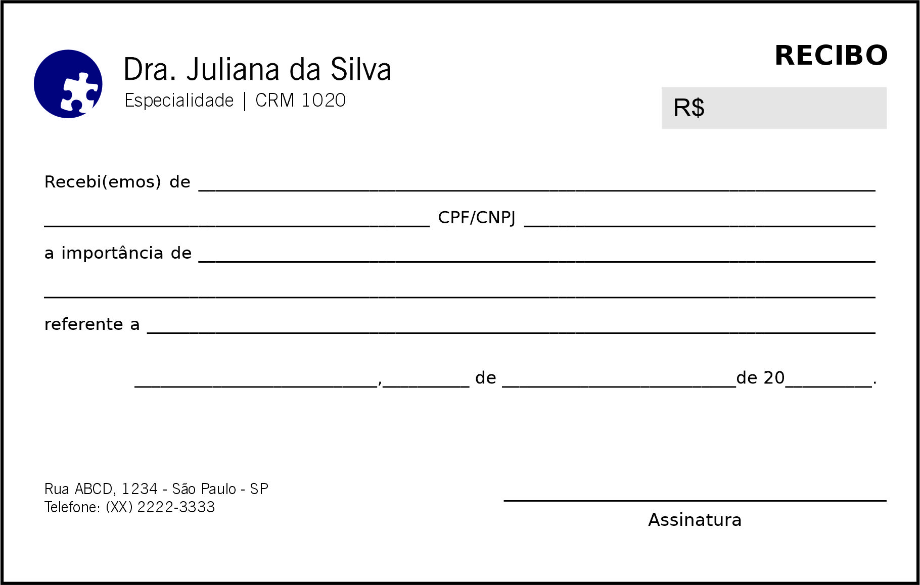 Recibo em 2 vias Psiquiatra e Neurologista Londres