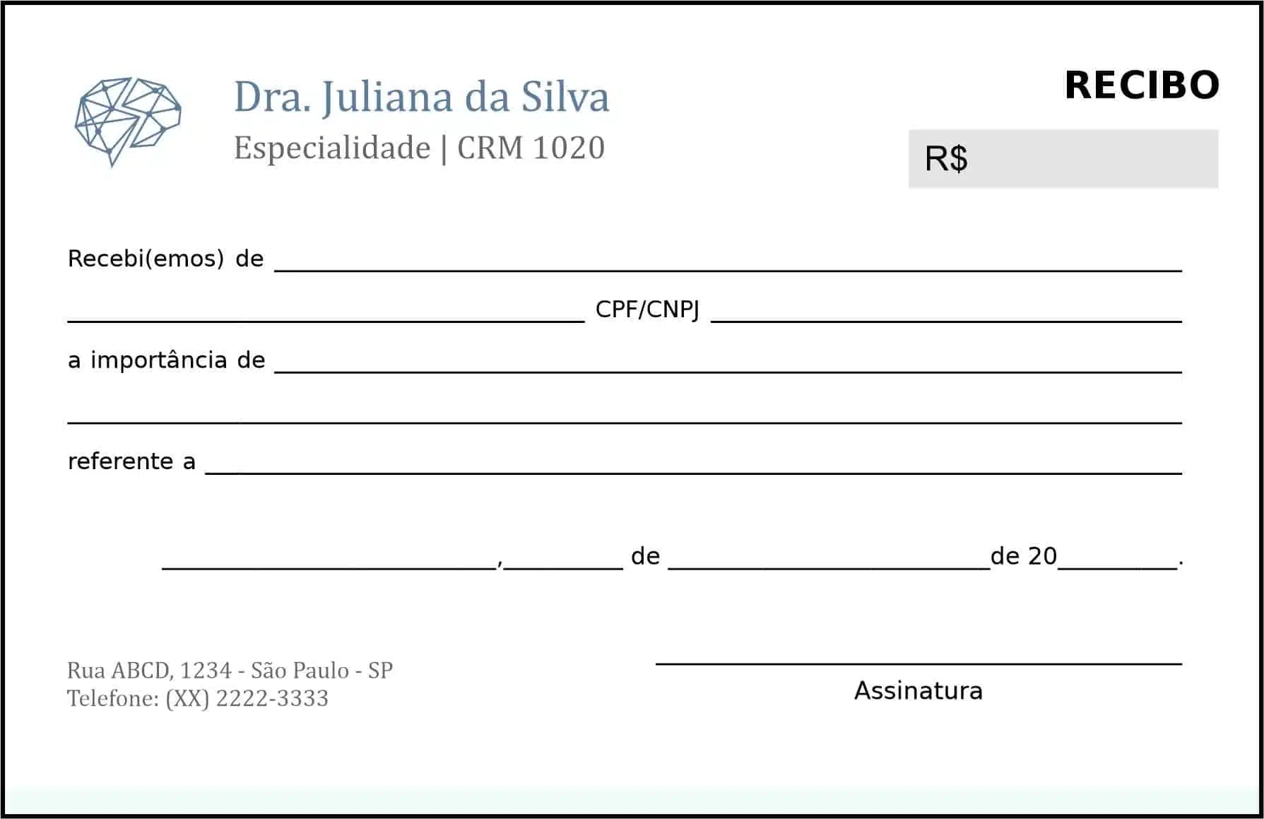 Recibo em 2 vias Psiquiatra e Neurologista Genoa