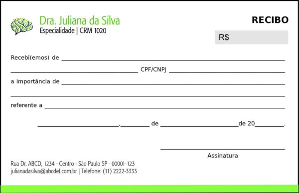 Recibo em 2 vias Psiquiatra e Neurologista Turim Recibo em 2 vias Psiquiatra e Neurologista Turim