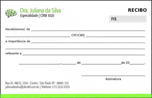 Recibo em 2 vias Psiquiatra e Neurologista Turim Recibo em 2 vias Psiquiatra e Neurologista Turim