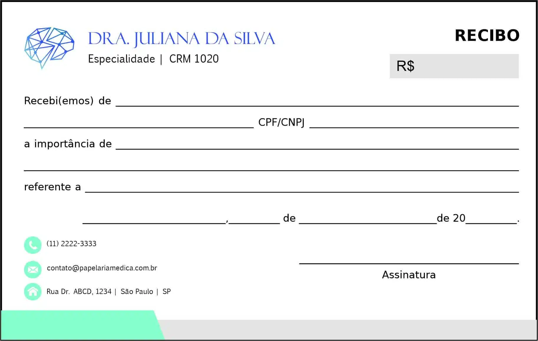 Recibo em 2 vias Psiquiatra e Neurologista Leeds