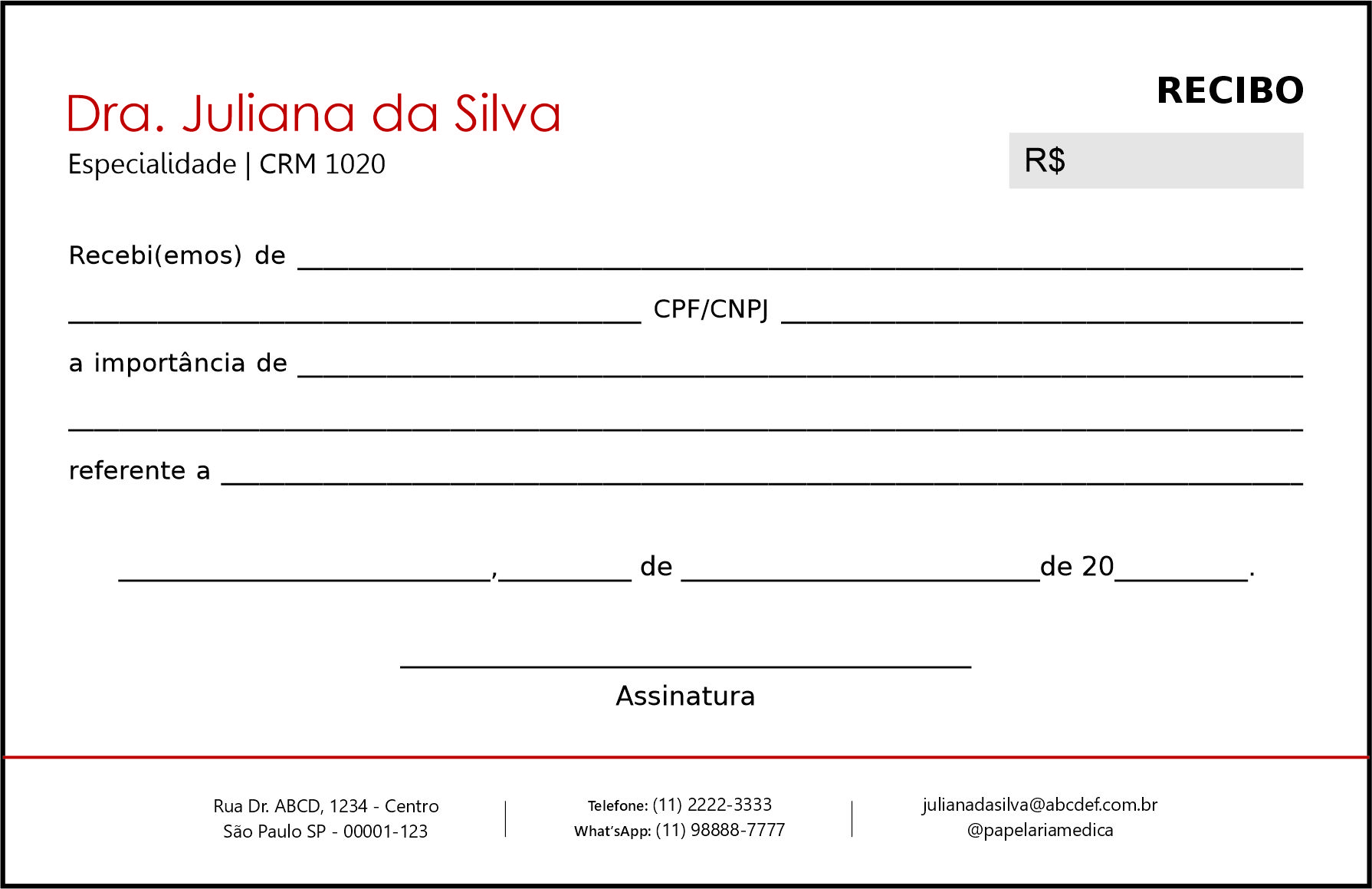 Recibo em 2 vias Psiquiatra e Neurologista Naples
