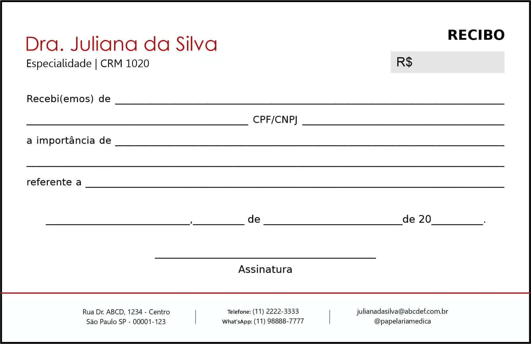 Recibo em 2 vias Psiquiatra e Neurologista Naples