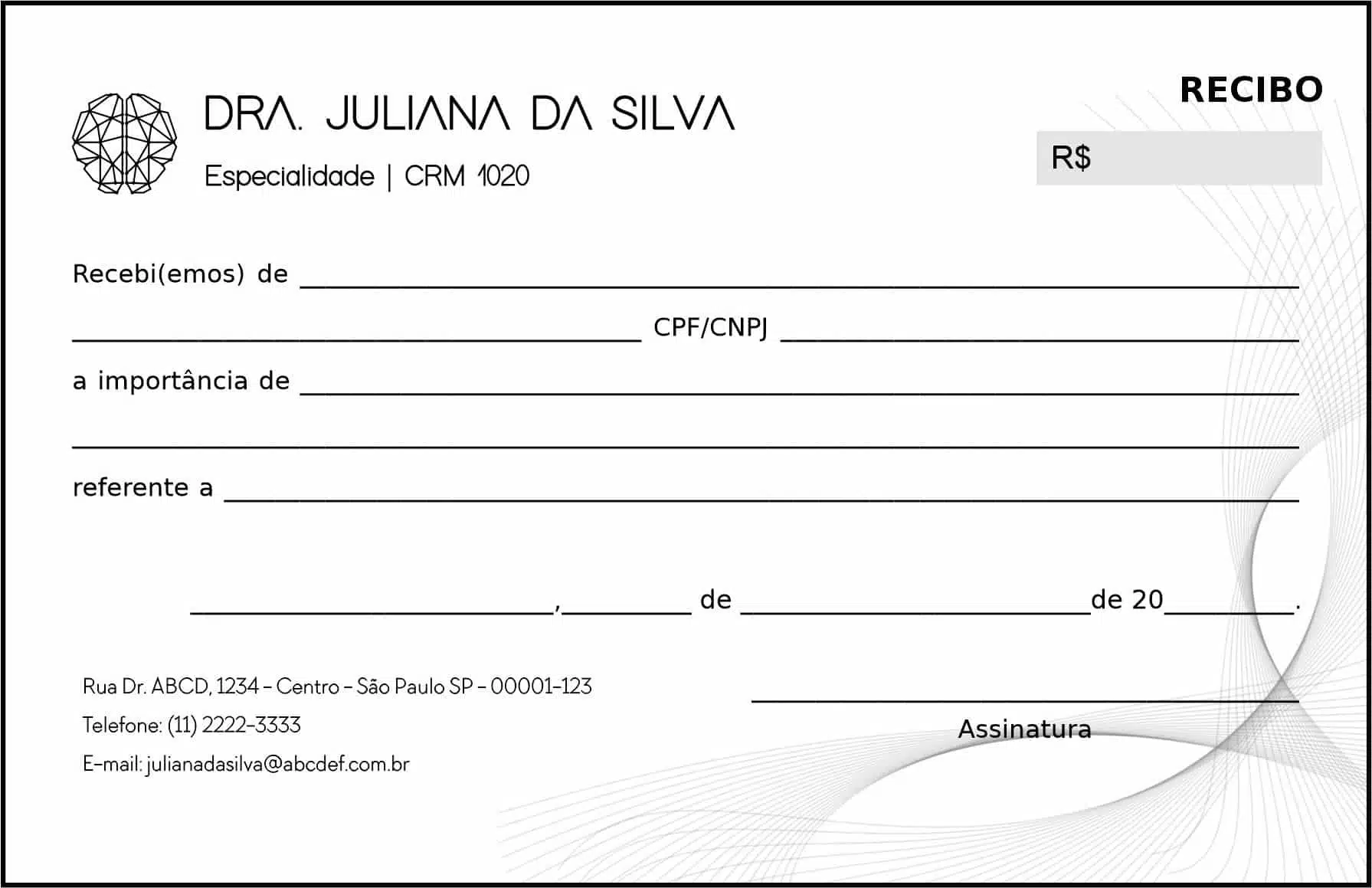 Recibo em 2 vias Psiquiatra e Neurologista Milan