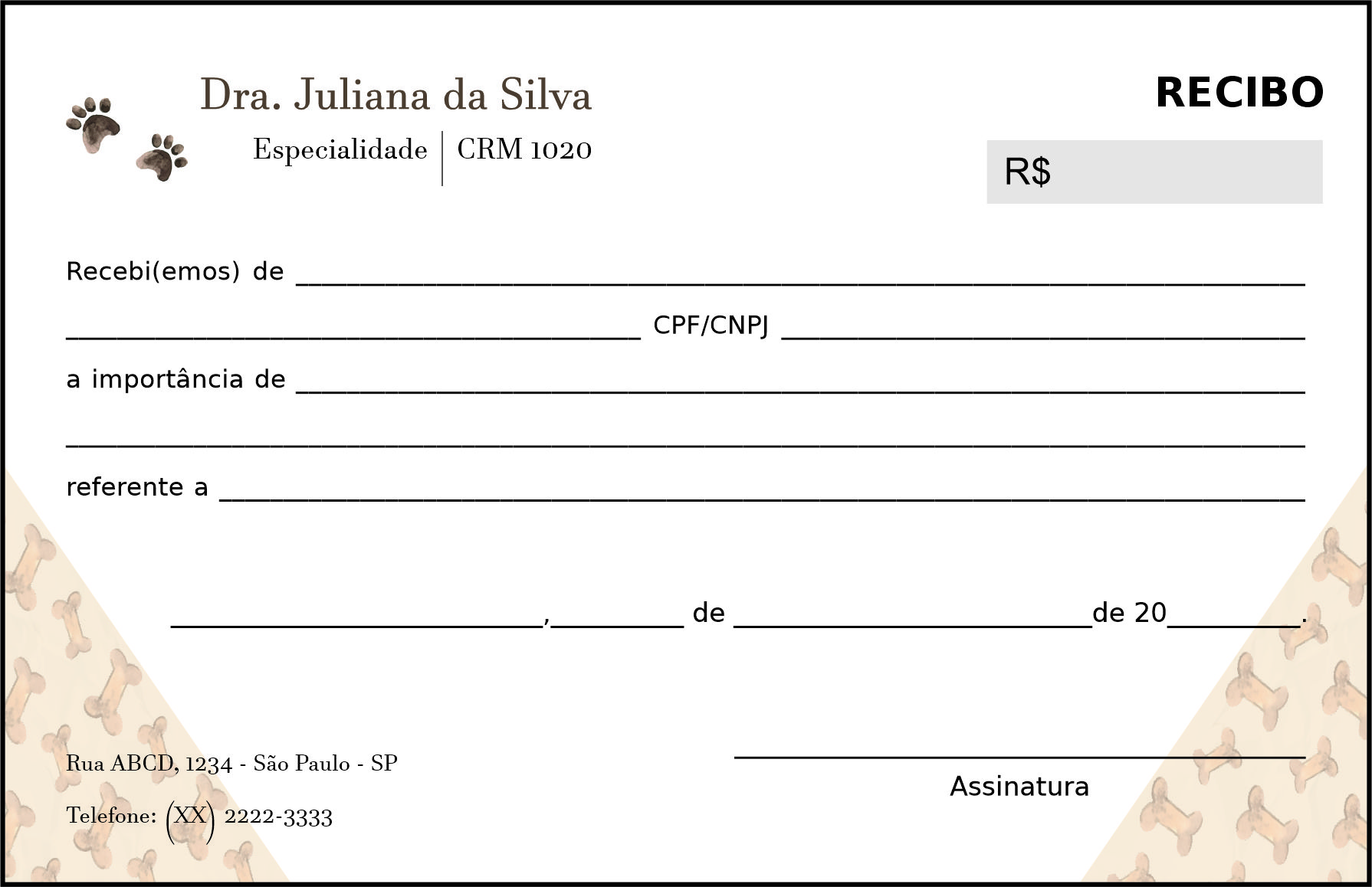 Recibo em 2 vias Veterinário Baden