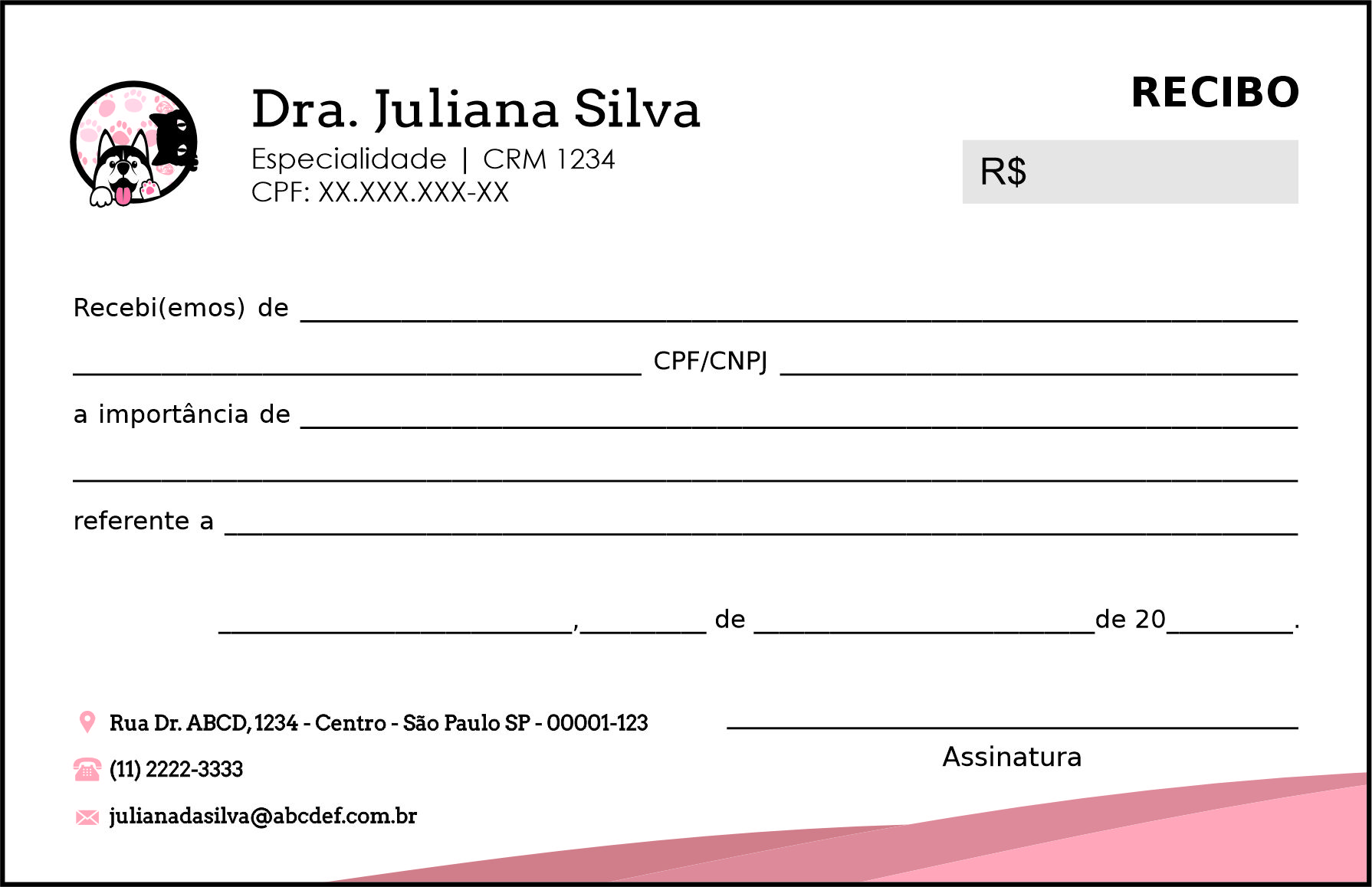 Recibo em 2 vias Veterinário Horn