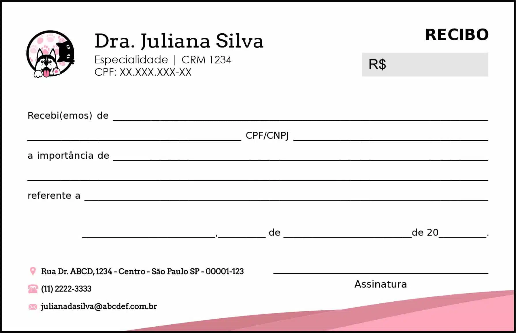 Recibo em 2 vias Veterinário Horn