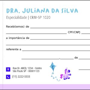 Recibo com Canhoto Pediatra Lódz