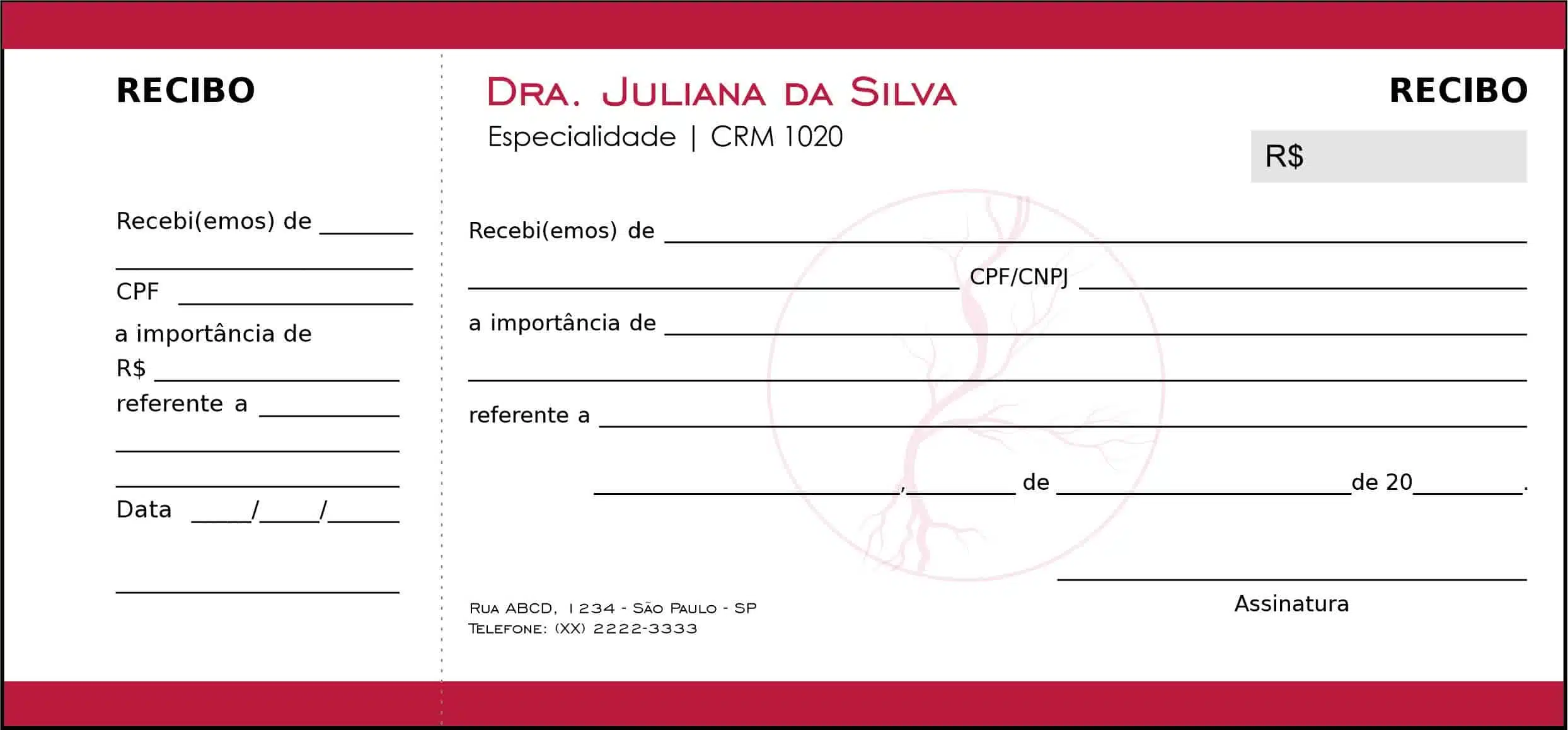 Recibo com Canhoto Angiologia e Vascular Antuérpia