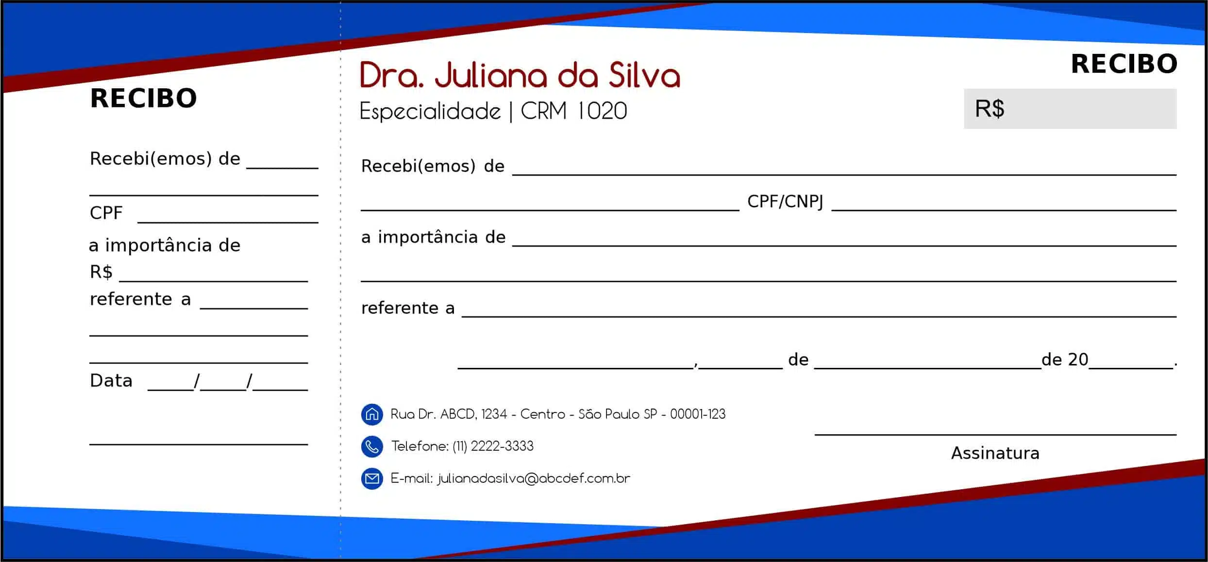 Recibo com Canhoto Angiologia e Vascular Gante