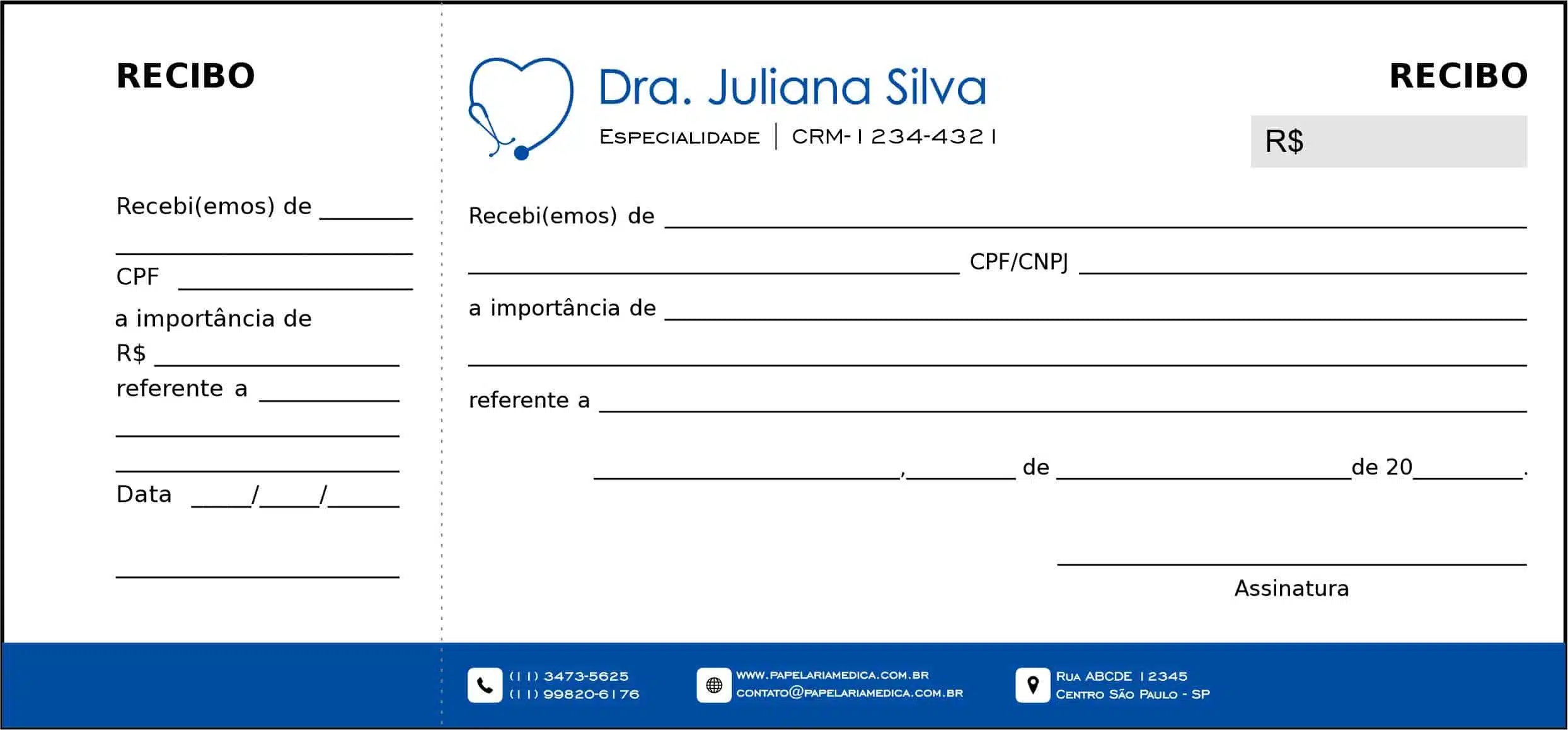 Recibo com Canhoto Cardiologista Amsterdam